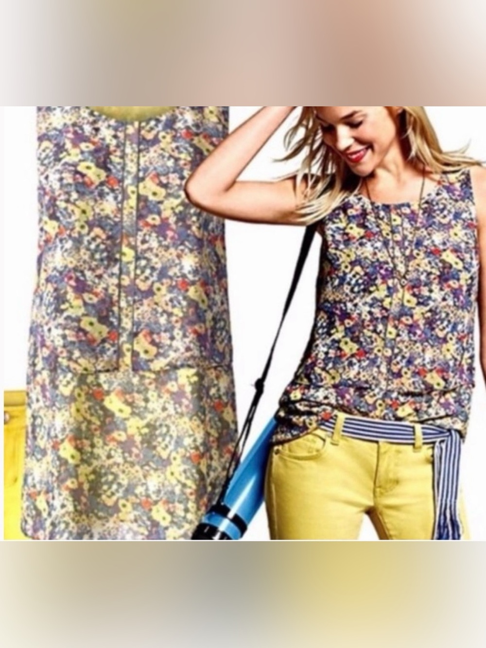 NWOT Women’s Cabi Sleeveless Floral Positano‎ Boho Romantic Top Resortwear XL.